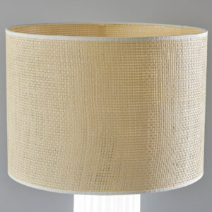 29" White Ceramic Cylinder Table Lamp With Beige Drum Shade