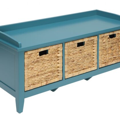 43" Teal Blue Solid Wood Storage Bench with Drawers