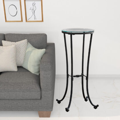 29" Black And Clear Glass Round End Table
