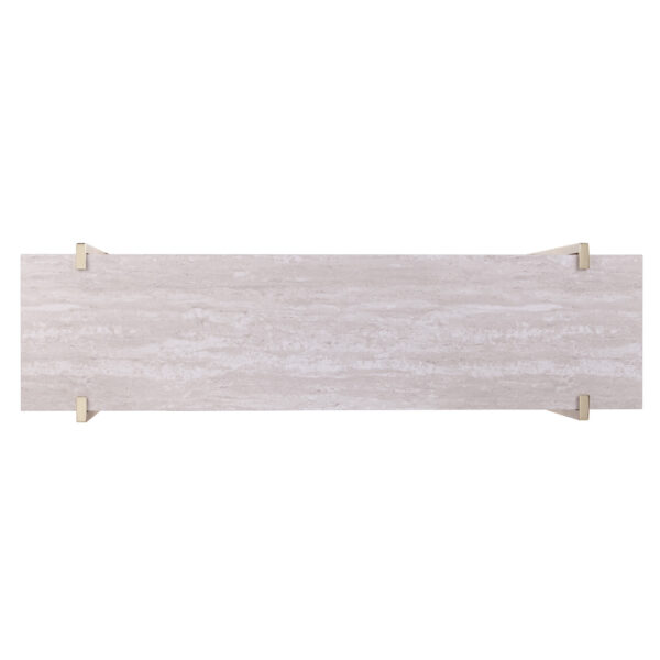 47" White Brass and Brown Faux Marble Console Table With Shelf