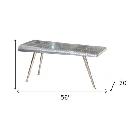 56" Silver Aluminum Three Leg Console Table