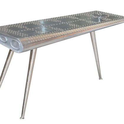 56" Silver Aluminum Three Leg Console Table