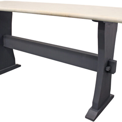 70" Ivory and Black Genuine Marble Trestle Console Table
