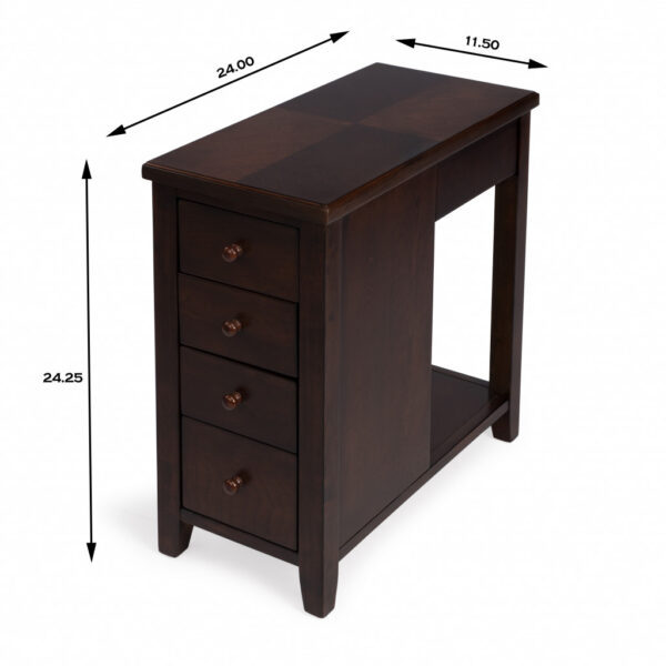 24" Dark Brown Manufactured Wood Rectangular End Table With Four Drawers And Shelf