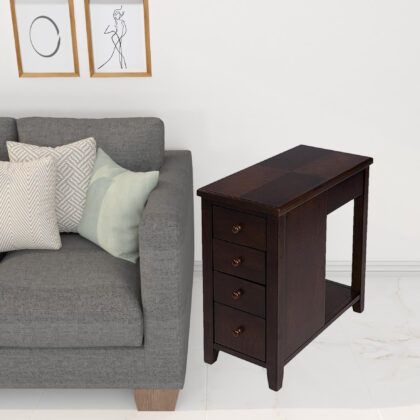 24" Dark Brown Manufactured Wood Rectangular End Table With Four Drawers And Shelf