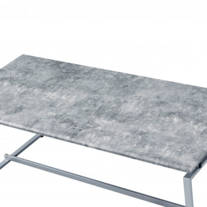 47" Silver And Faux Concrete Pvc Veneer Rectangular Coffee Table