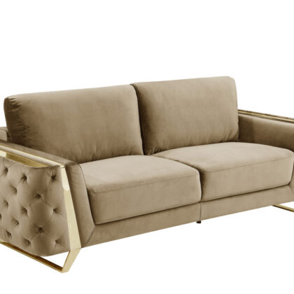 Two Piece Indoor Beige Velvet Five Person Seating Set