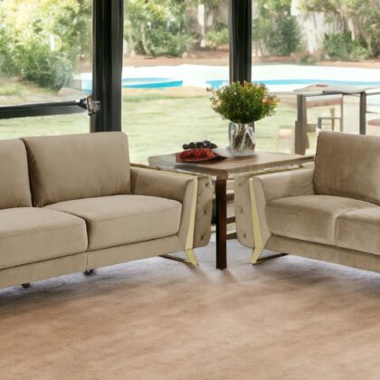 Two Piece Indoor Beige Velvet Five Person Seating Set