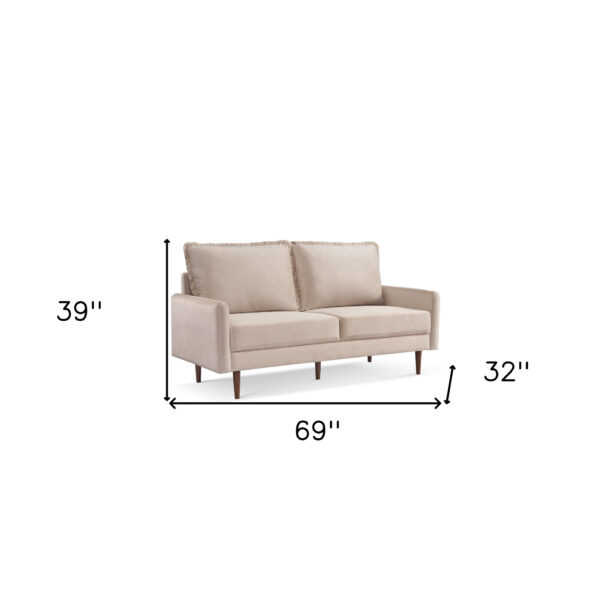 69" Beige Velvet and Dark Brown Sofa