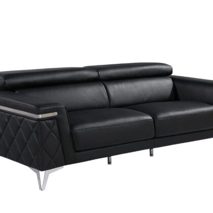 89" Black And Silver Italian Leather Sofa