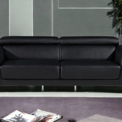 89" Black And Silver Italian Leather Sofa