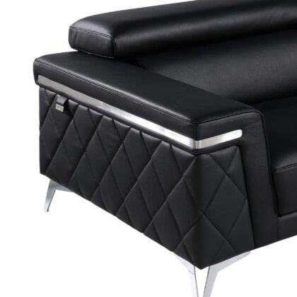 89" Black And Silver Italian Leather Sofa