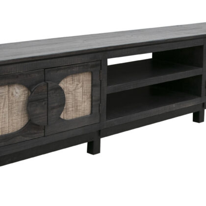 93" Black Solid Wood Cabinet Enclosed Storage Distressed TV Stand