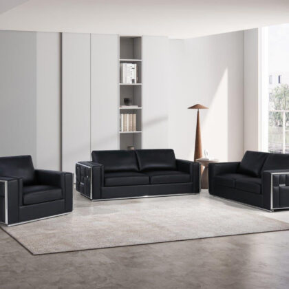 Black Top Grain Leather Five Person Seating Set