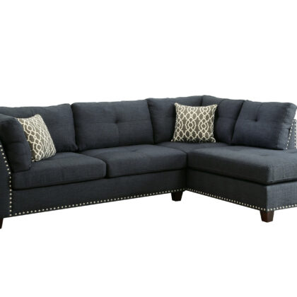 Blue Linen L Shaped Two Piece Sofa and Chaise