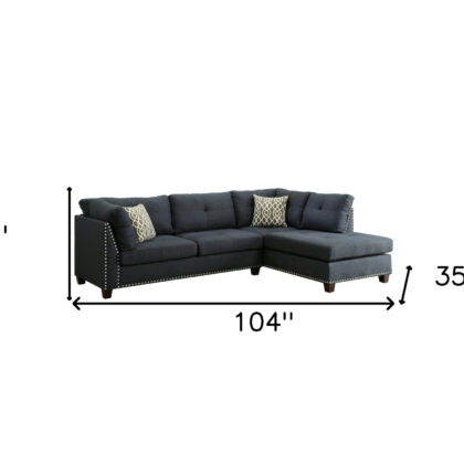 Blue Linen L Shaped Two Piece Sofa and Chaise