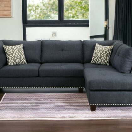 Blue Linen L Shaped Two Piece Sofa and Chaise
