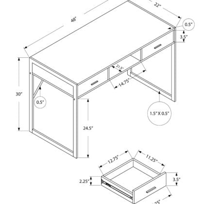 22" Dark Brown and Silver Computer Desk With Two Drawers