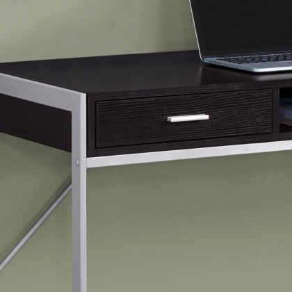 22" Dark Brown and Silver Computer Desk With Two Drawers