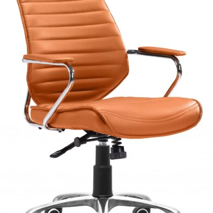 Orange and Silver Adjustable Swivel Metal Rolling Executive Office Chair