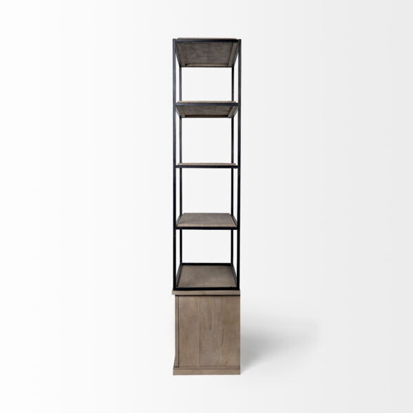 90" Brown Iron and Wood Three Tier Bookcase
