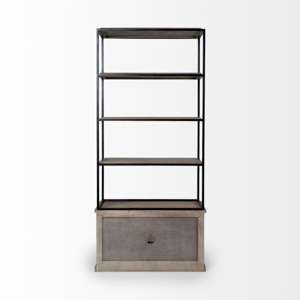 90" Brown Iron and Wood Three Tier Bookcase