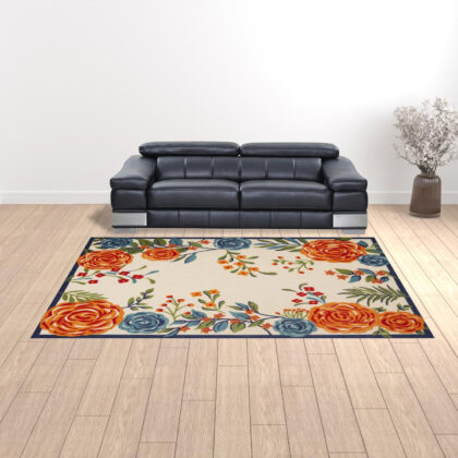 9' X 12' Multicolor Floral Stain Resistant Non Skid Area Rug