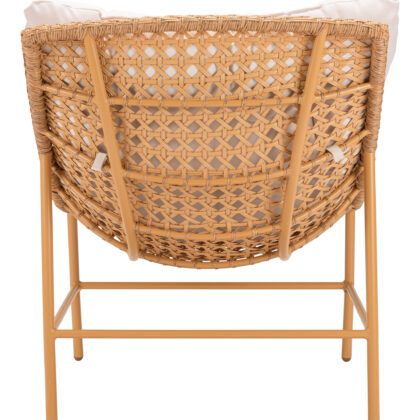 29" Beige and Natural Metal Indoor Outdoor Accent Chair with Beige Cushion
