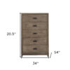 32" Gray Solid Wood Five Drawer Chest