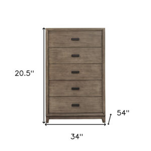 32" Gray Solid Wood Five Drawer Chest