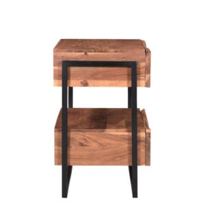 28" Brown Two Drawer Wood and  Metal Nightstand