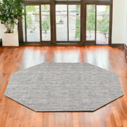 6' Blue and Ivory Octagon Wool Hand Loomed Area Rug