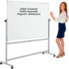 Global Industrial™ Mobile Reversible Whiteboard with Silver Frame 72""W x 48""H