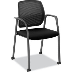 HON® Nucleus® Recharge Guest Chair with Loop Arms & Casters Mesh Seat Black