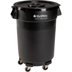 Global Industrial™ Plastic Trash Can with Lid & Dolly - 32 Gallon Black