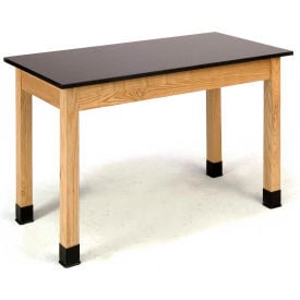 NPS Science Lab Table - Phenolic Top - 48""L x 24""W x 30""H - Black w/ Oak Legs