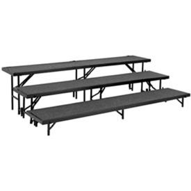 3 Level Straight Riser with Carpet - 96""L x 18""W - 8""H 16""H & 24""H - Black