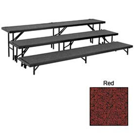3 Level Straight Riser with Carpet - 96""L x 18""W - 8""H 16""H & 24""H - Red