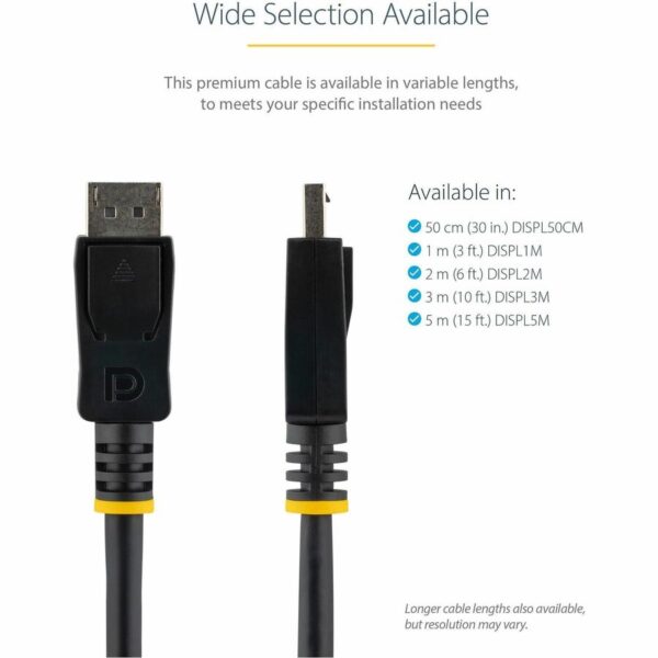 StarTech.com 50cm (1ft) DisplayPort 1.2 Cable, 4K x 2K UHD VESA Certified DisplayPort Cable, DP Cable/Cord for Monitor, w/ Latches