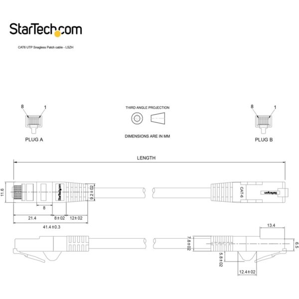 StarTech.com 6ft (1.8m) CAT6 Ethernet Cable, LSZH (Low Smoke Zero Halogen) 10 GbE Snagless 100W PoE UTP RJ45 Black Network Patch Cord, ETL