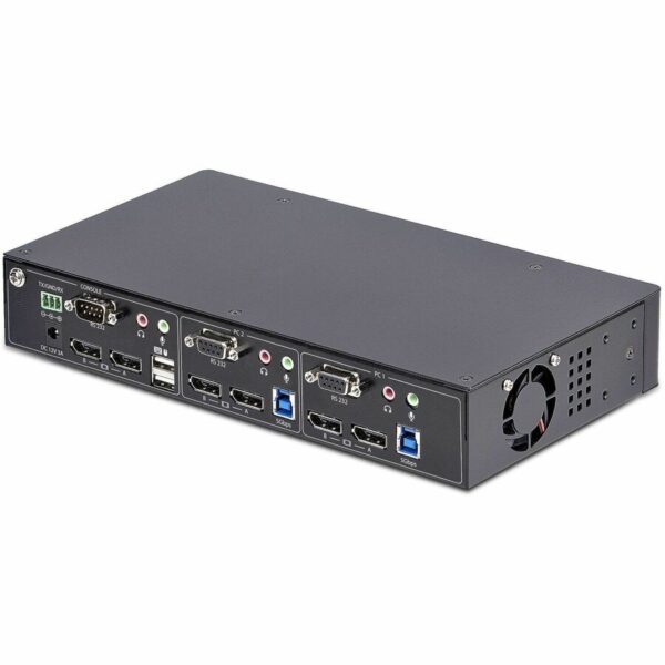 StarTech.com 2-Port Dual-Monitor DisplayPort KVM Switch, RS232 Serial Control, 4K 60Hz, 2x USB 5Gbps Hub Ports, TAA Compliant