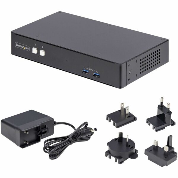 StarTech.com 2-Port Dual-Monitor DisplayPort KVM Switch, RS232 Serial Control, 4K 60Hz, 2x USB 5Gbps Hub Ports, TAA Compliant