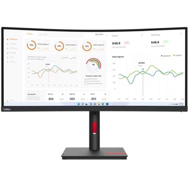 Lenovo ThinkVision T34w-30 34" Class UW-QHD Curved Screen LCD Monitor - 21:9 - Raven Black