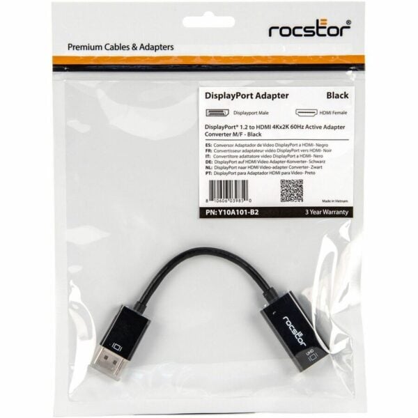 Rocstor DisplayPort 1.2 to HDMI 4K/60Hz Active Adapter Converter - M/F - Black