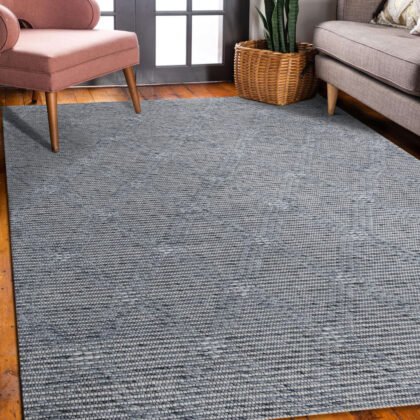 8' x 10' Blue and Ivory Geometric Hand Woven Non Skid Area Rug