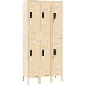 Global Industrial™ 2-Tier 6 Door Digital Locker 36""W x 15""D x 78""H Tan Assembled