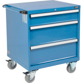 Global Industrial™ Mobile Modular Drawer Cabinet 3 Drawers w/Lock 30""Wx27""Dx37""H Blue