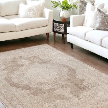 10' x 14' Beige and Ivory Medallion Area Rug