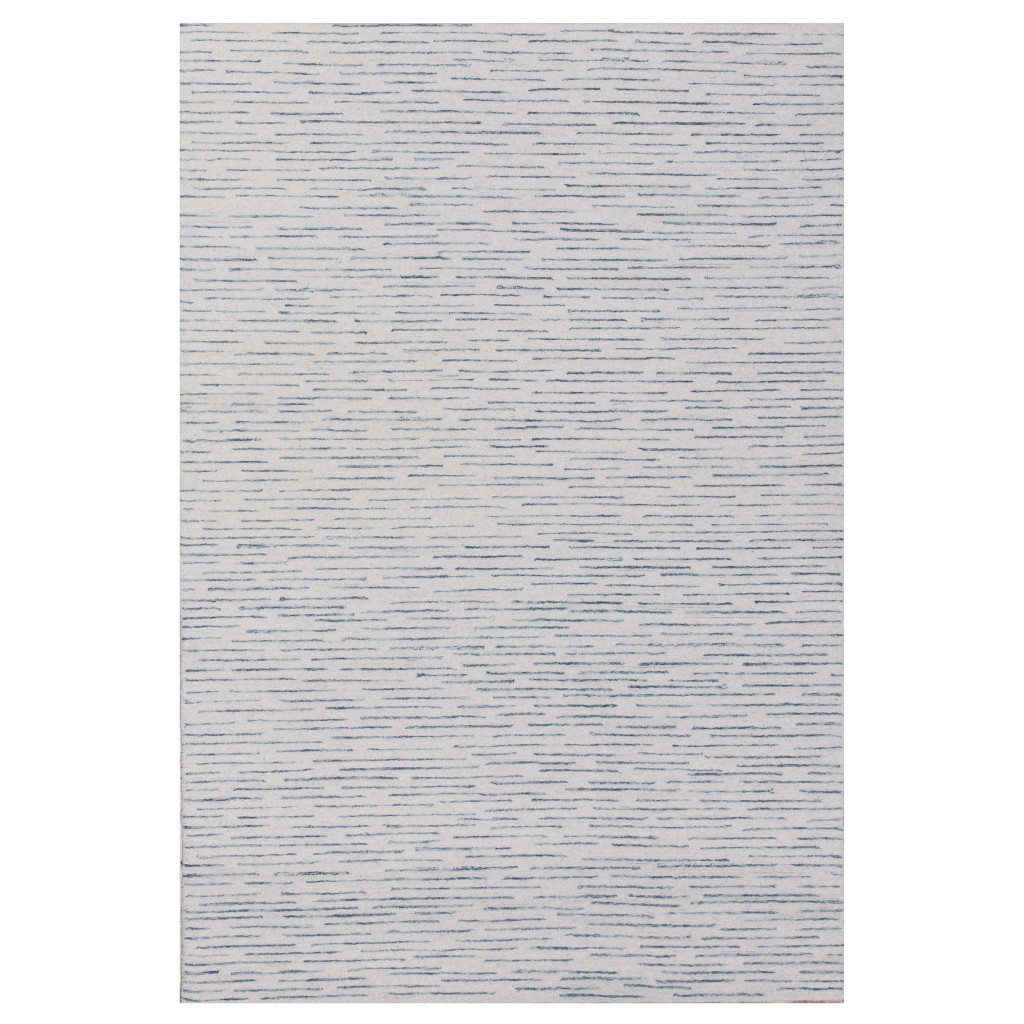 10' x 14' Ivory and Blue Wool Striped Hand Tufted Area Rug