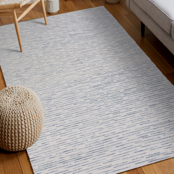 10' x 14' Ivory and Blue Wool Striped Hand Tufted Area Rug